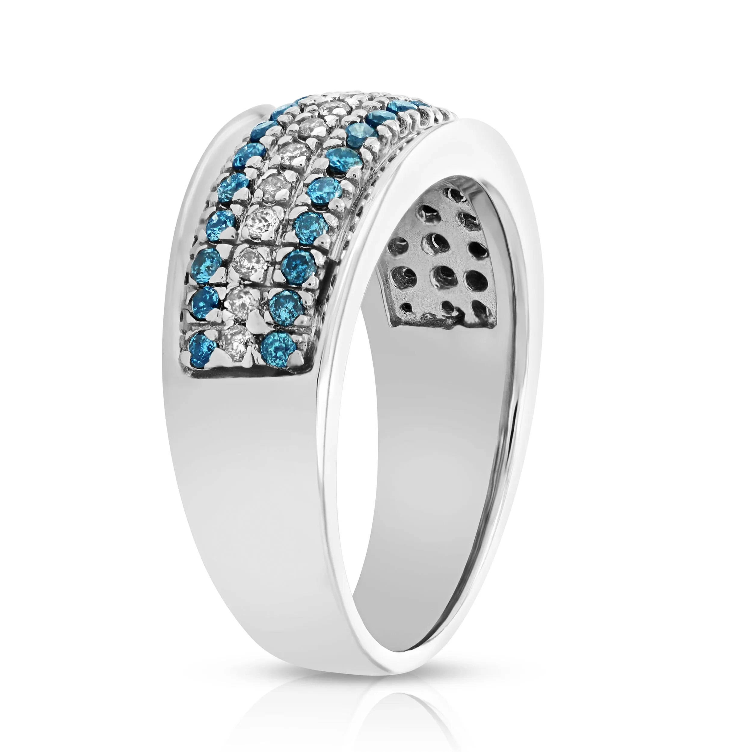 0.55 cttw Blue and White Diamond Wedding Band Bridal Ring 10K White Gold