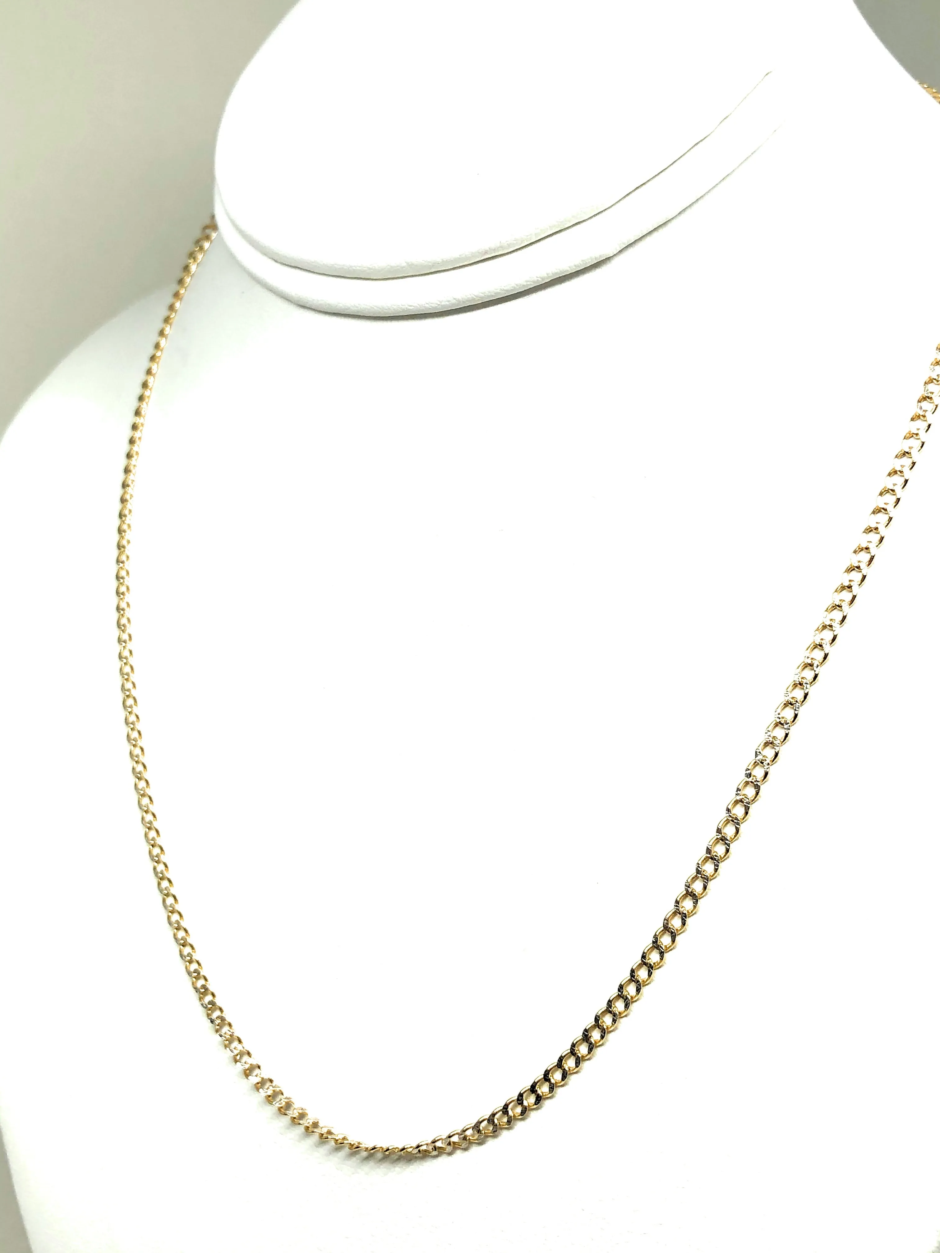 10k Solid Gold Cuban Link Diamond Cut (White Gold) Chain 18-26 inches 2.5mm (Semi-Hollow Style)