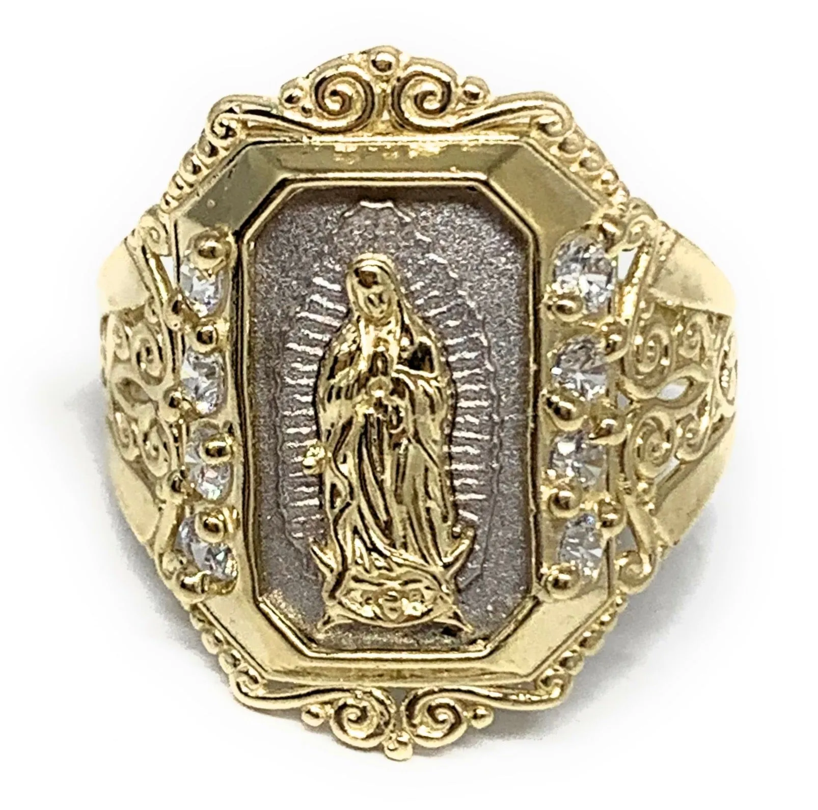 10k Solid Gold Yellow & White Gold Virrgin Mary Elegant  Ring