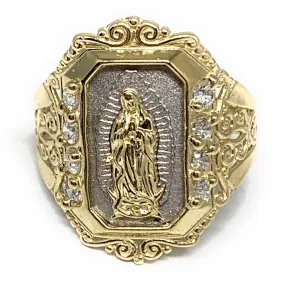 10k Solid Gold Yellow & White Gold Virrgin Mary Elegant  Ring