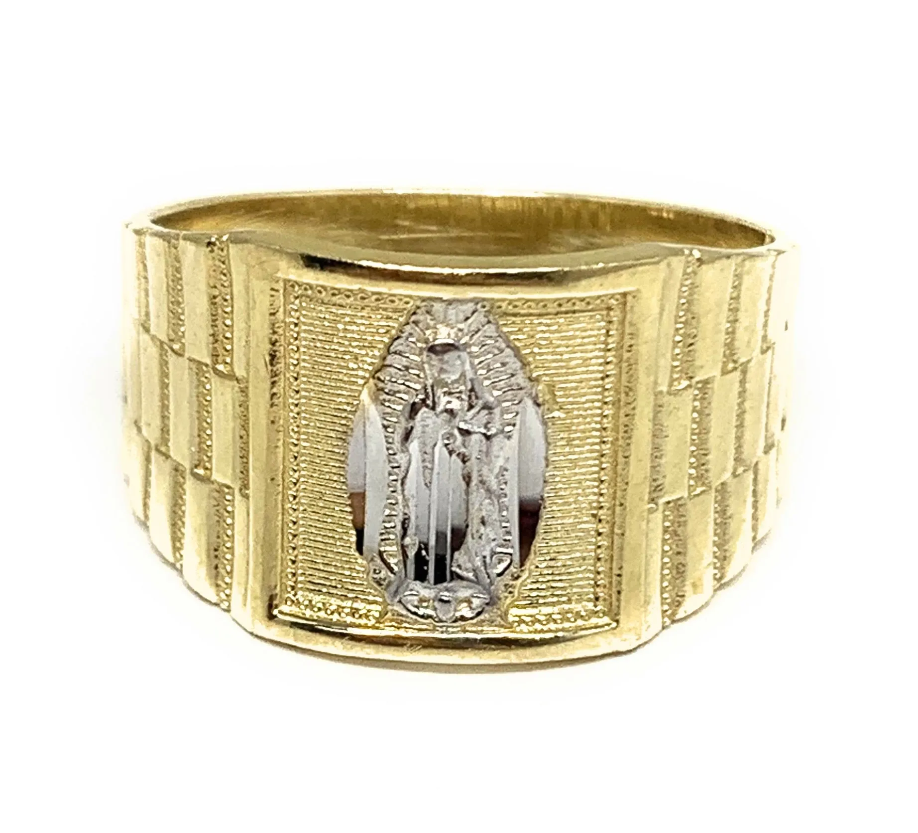 10k Solid Gold Yellow & White Gold Virrgin Mary Ring