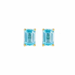 14K & 18K Gold Blue Topaz Stud Earrings 6 x 4mm