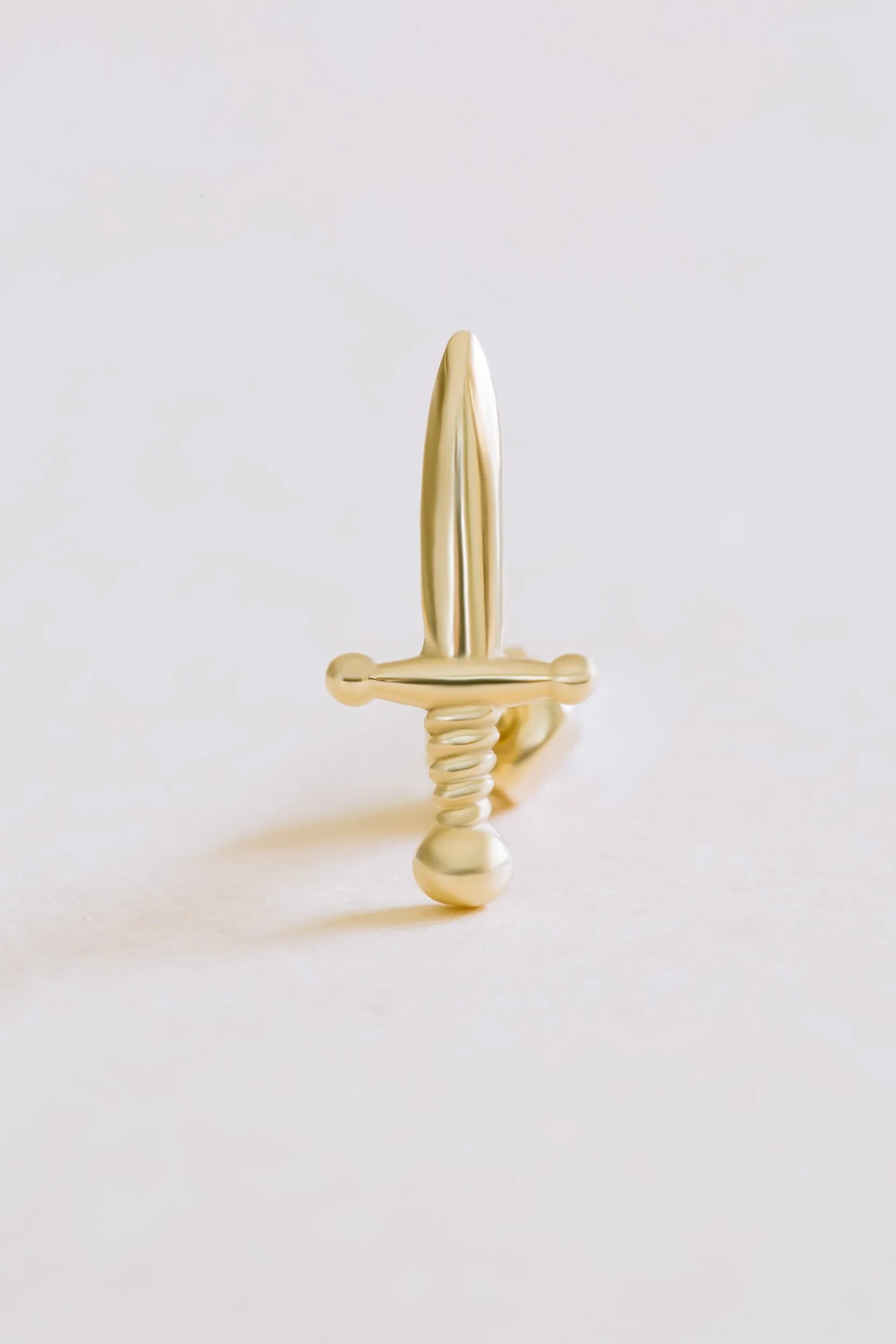 14k Real Solid Gold Treasure Short Sword Barbell Ear Stud Earring Piercing