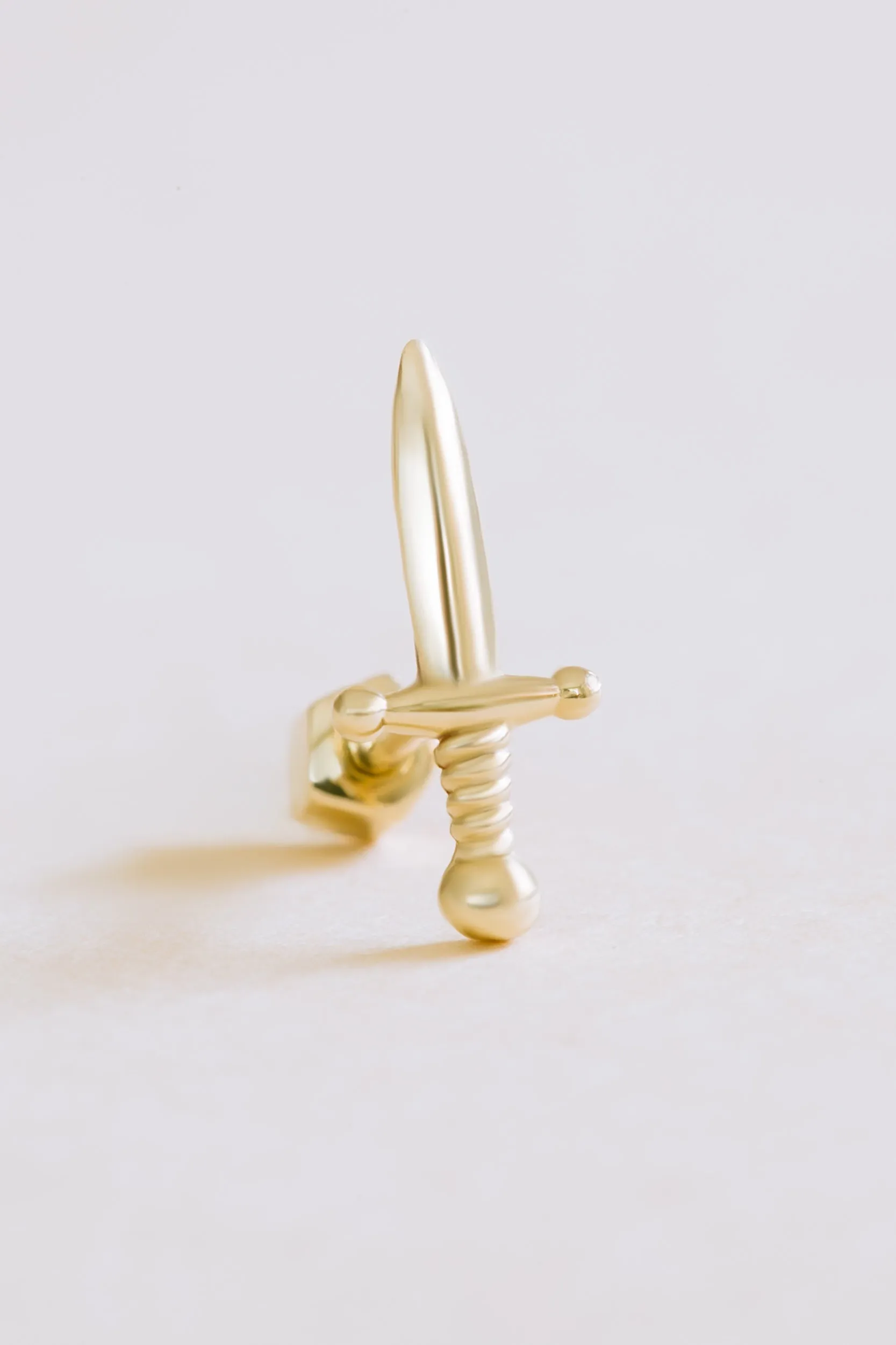 14k Real Solid Gold Treasure Short Sword Barbell Ear Stud Earring Piercing