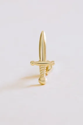 14k Real Solid Gold Treasure Short Sword Barbell Ear Stud Earring Piercing