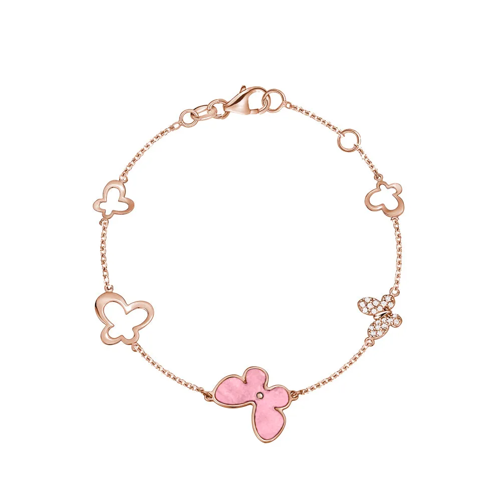 14K Rose Gold Butterfly Bracelet with Pink Mother of Pearl and Simulated Diamonds Italy 7