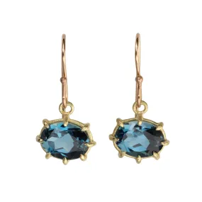 18K Gold Prong-Set Mini London Blue Topaz Earrings