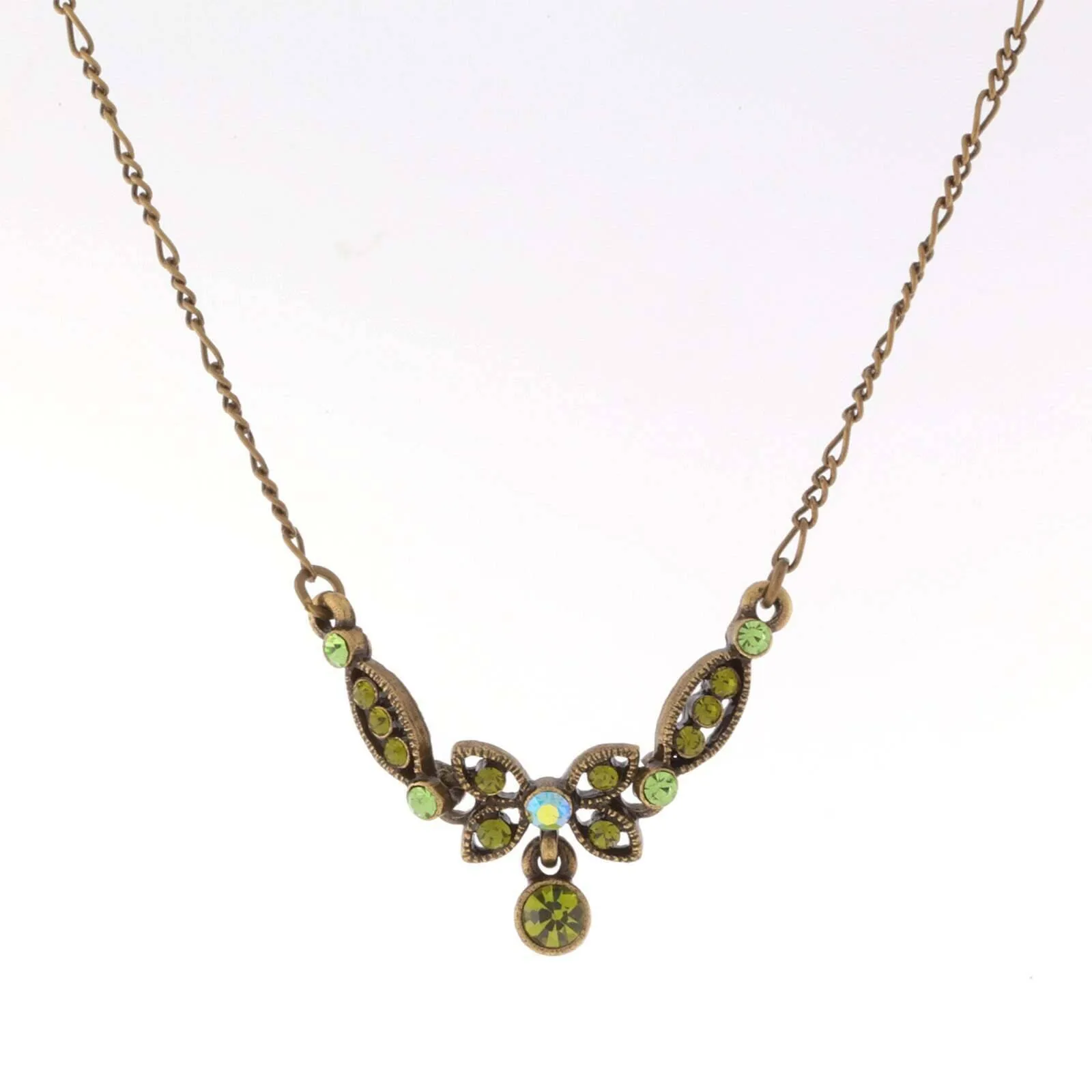 1928 Jewelry Butterfly Green Ab Crystal Pendant Necklace 16 + 3 Extender