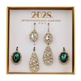 1928 Jewelry Green And Crystal Interchangeable Earrings Boxed Set