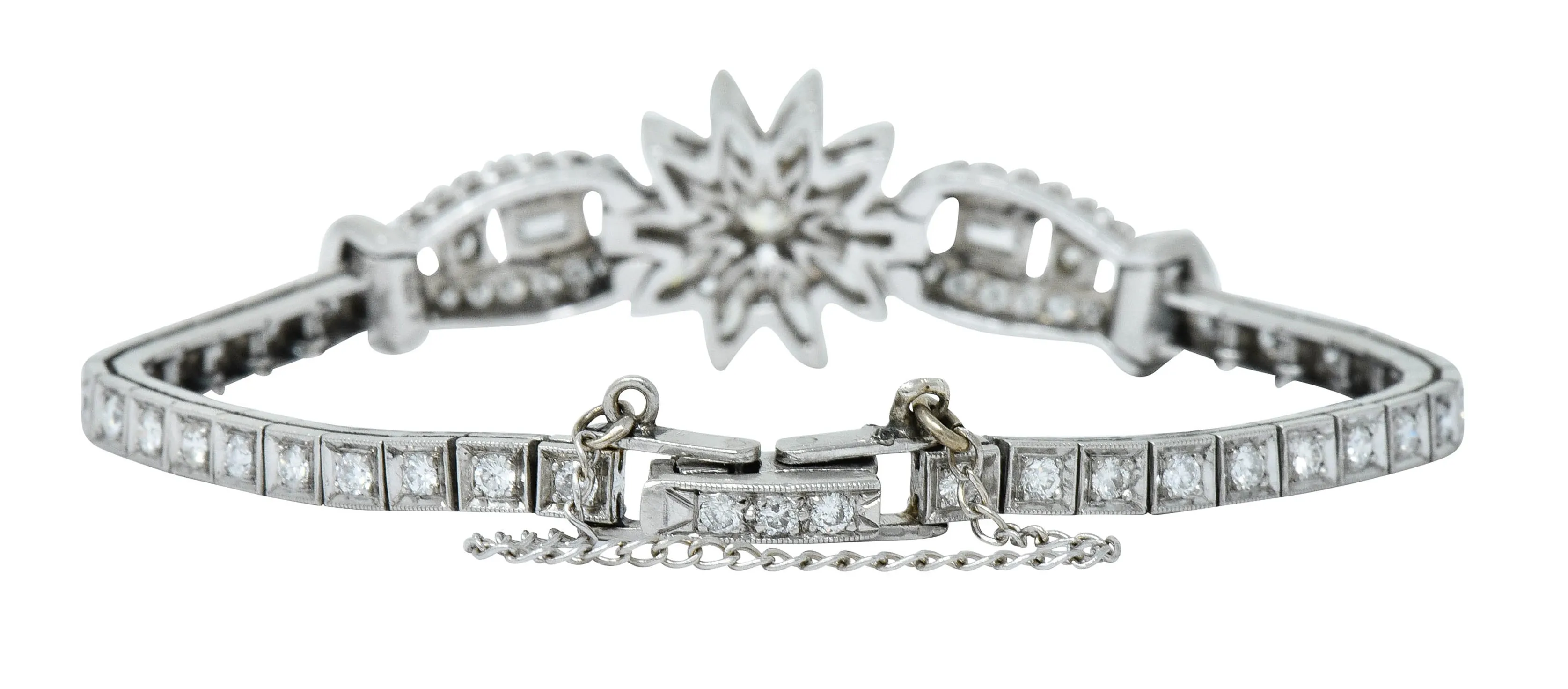 1950’s Mid-Century 4.00 CTW Diamond Platinum Floral Cluster Link Bracelet