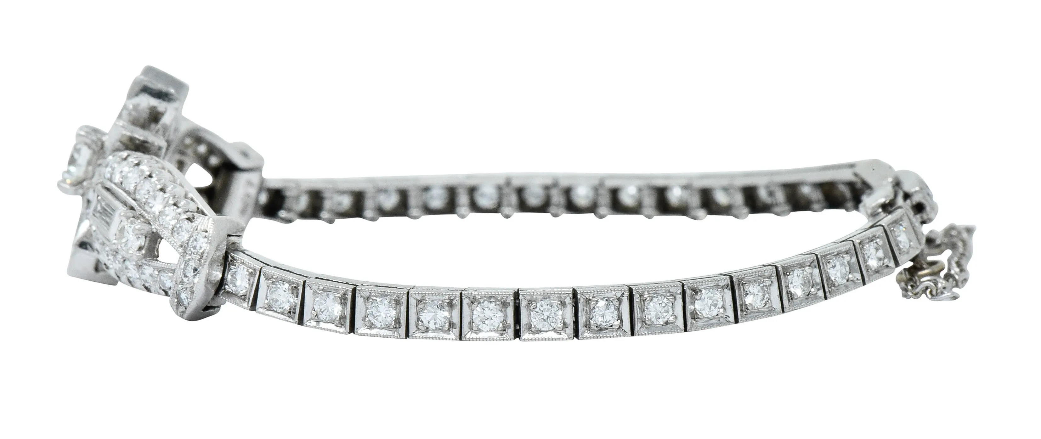 1950’s Mid-Century 4.00 CTW Diamond Platinum Floral Cluster Link Bracelet