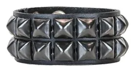 2 Row Black Pyramid Stud Bracelet