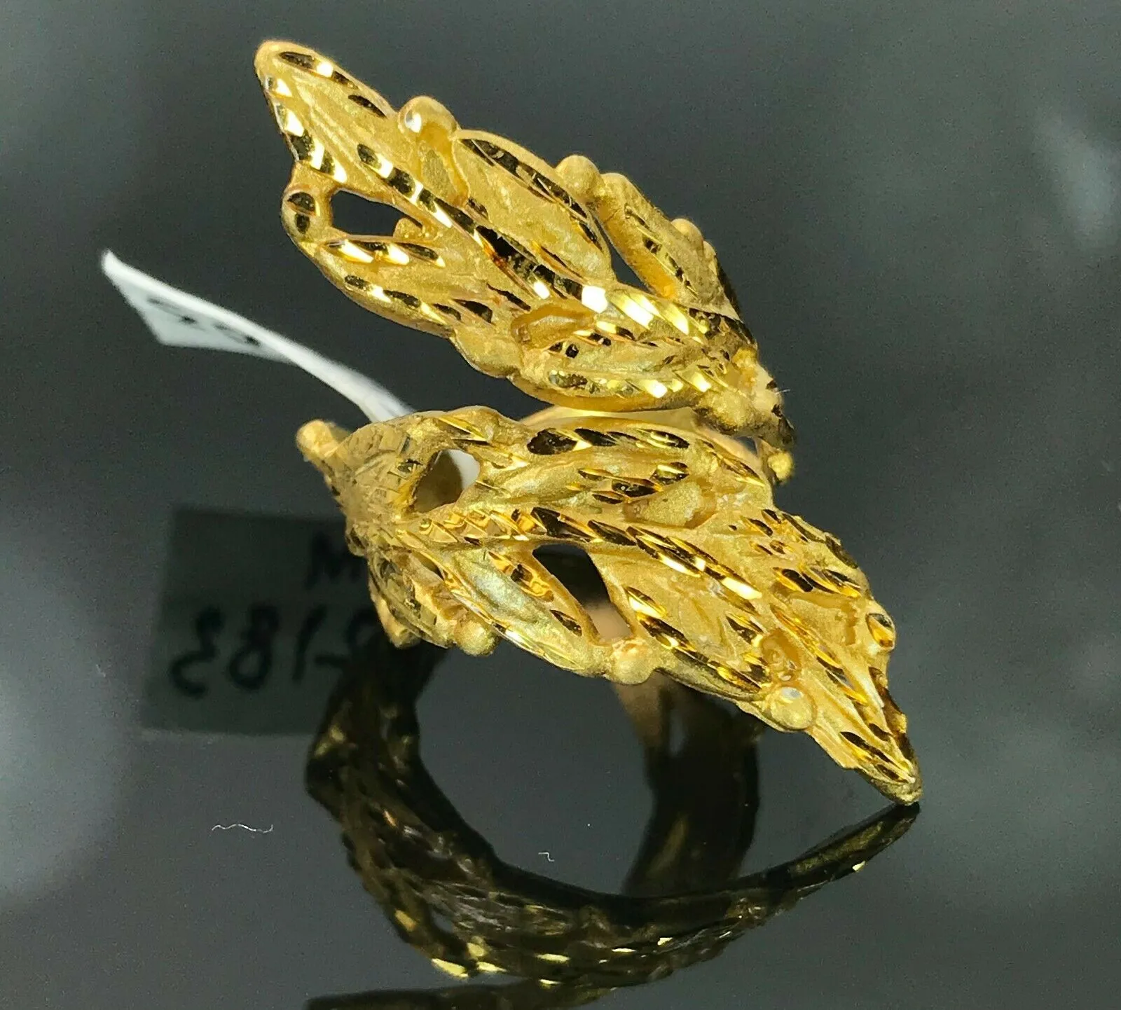 22k RIng Solid Gold ELEGANT Charm Floral Ring SIZE 8-1/2 RESIZABLE r2183