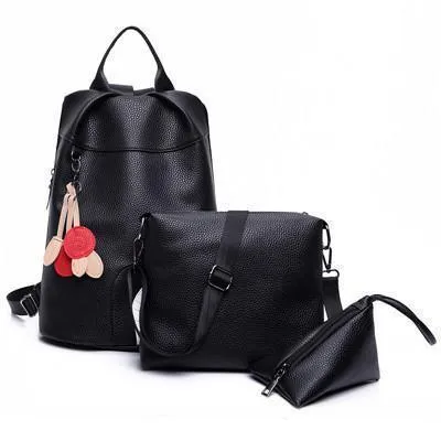 3-Piece Leather Backpack & Bags Set