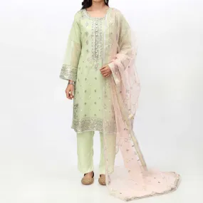 3PC- Embellished Cotton Net Suit PF3058