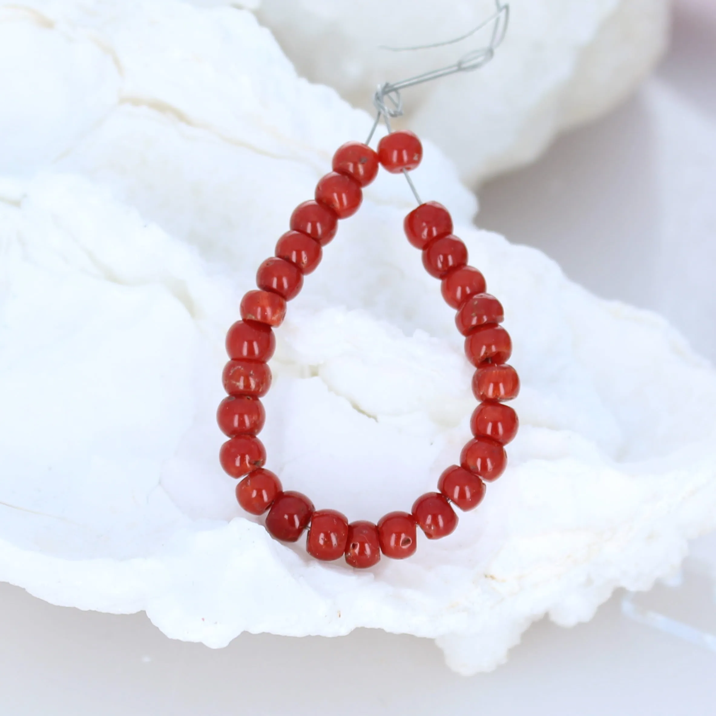 AAA Deep Red Italian Coral Beads Pueblo Shaped 5.5mm 4