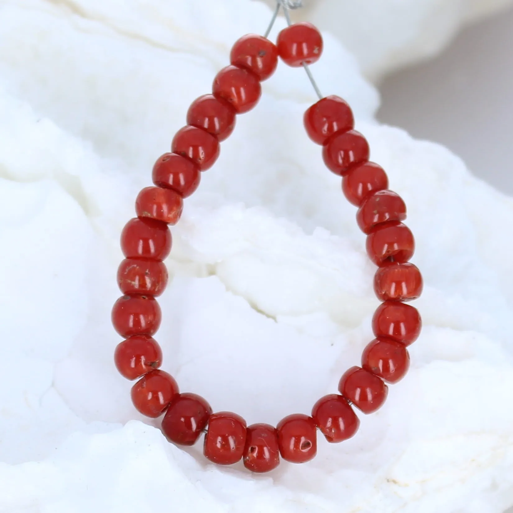 AAA Deep Red Italian Coral Beads Pueblo Shaped 5.5mm 4