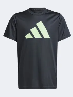 Adidas Essentials Logo Kids-Unisex Sportswear T-Shirt Carbon/Green Spark