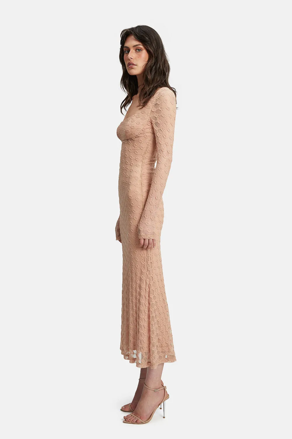 Adoni Lace Midi Dress - Biscuit