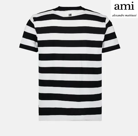 AMI PARIS  |Stripes Unisex Logo Designers T-Shirts