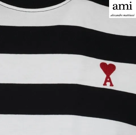 AMI PARIS  |Stripes Unisex Logo Designers T-Shirts