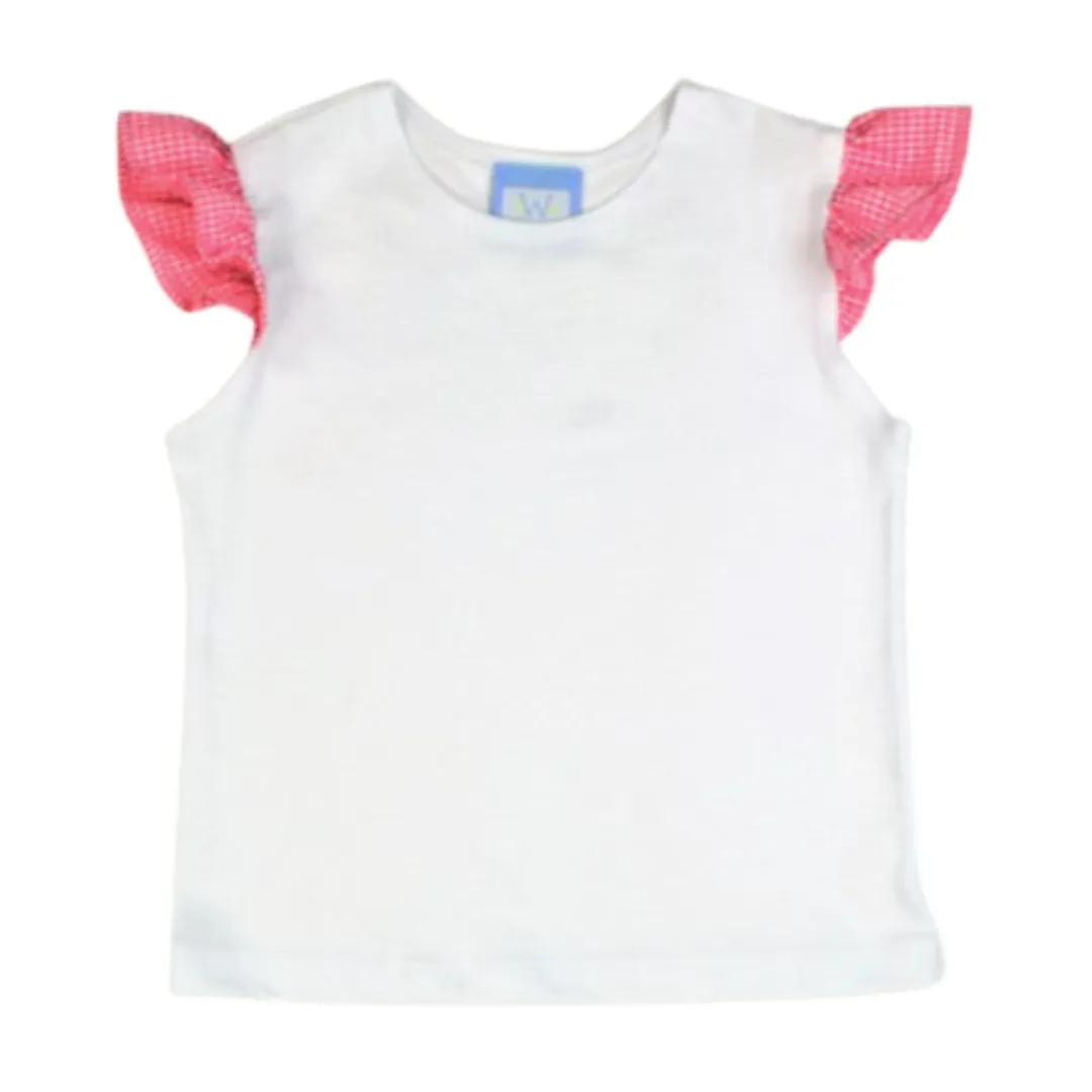 Angel Sleeve Tee - Hot Pink Seersucker Ruffle