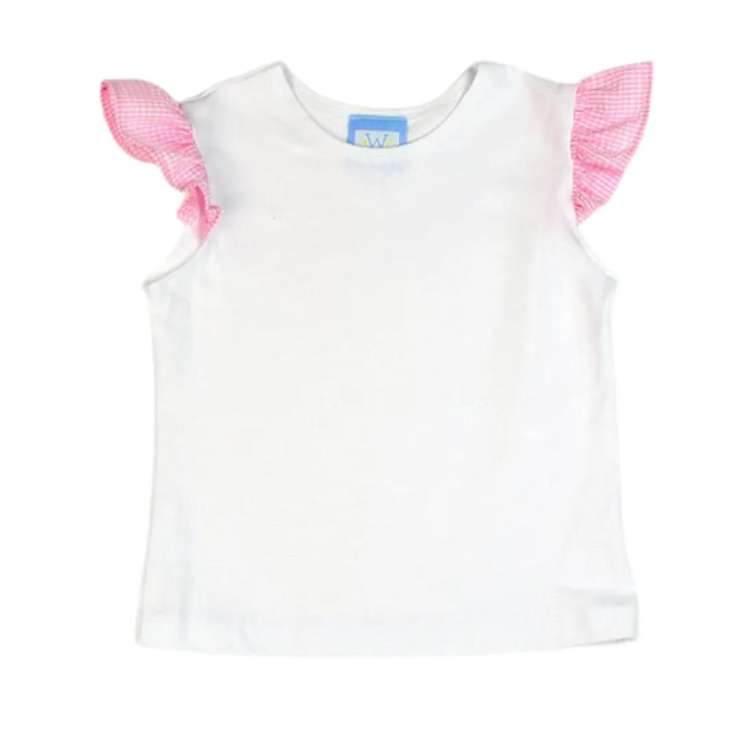 Angel Sleeve Tee - Pink Seersucker Ruffle