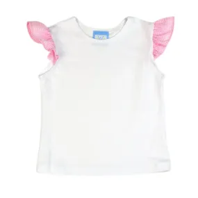 Angel Sleeve Tee - Pink Seersucker Ruffle