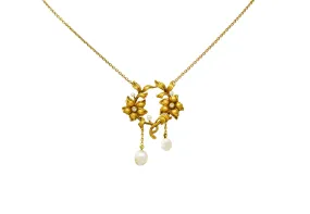 Art Nouveau Pearl Diamond 18 Karat Gold Floral Necklace