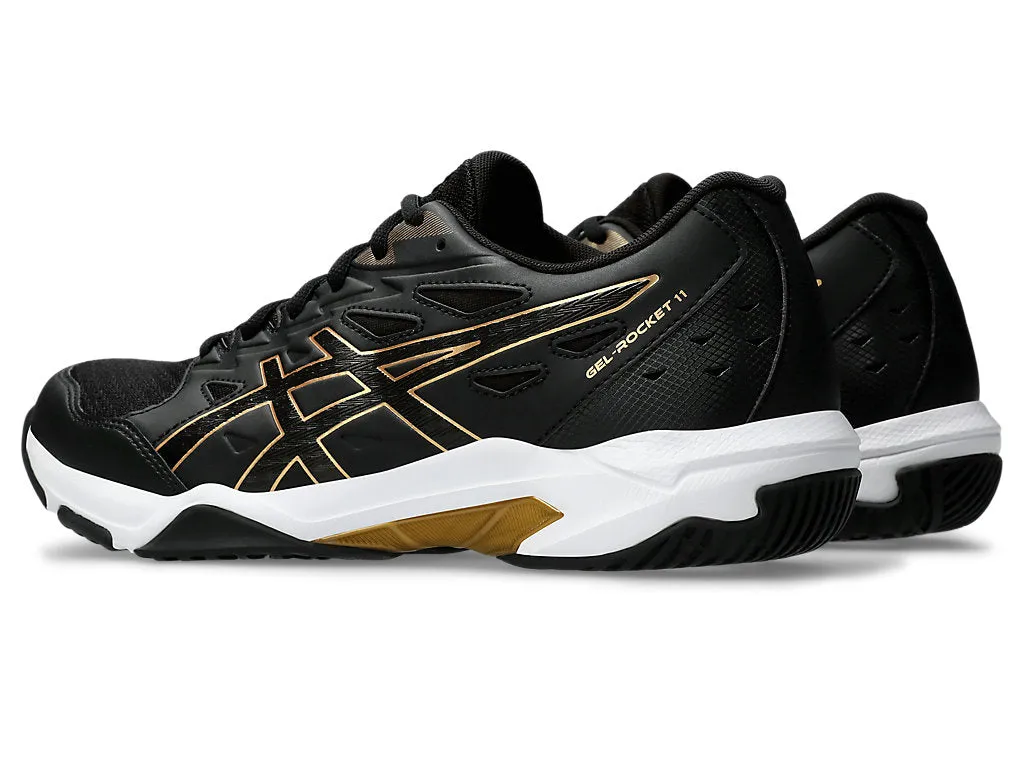 Asics Gel Rocket 11 Men's 2E (WIDE) Court Shoes, Black/Pure Gold