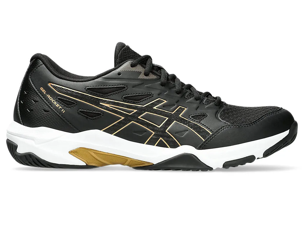 Asics Gel Rocket 11 Men's 2E (WIDE) Court Shoes, Black/Pure Gold