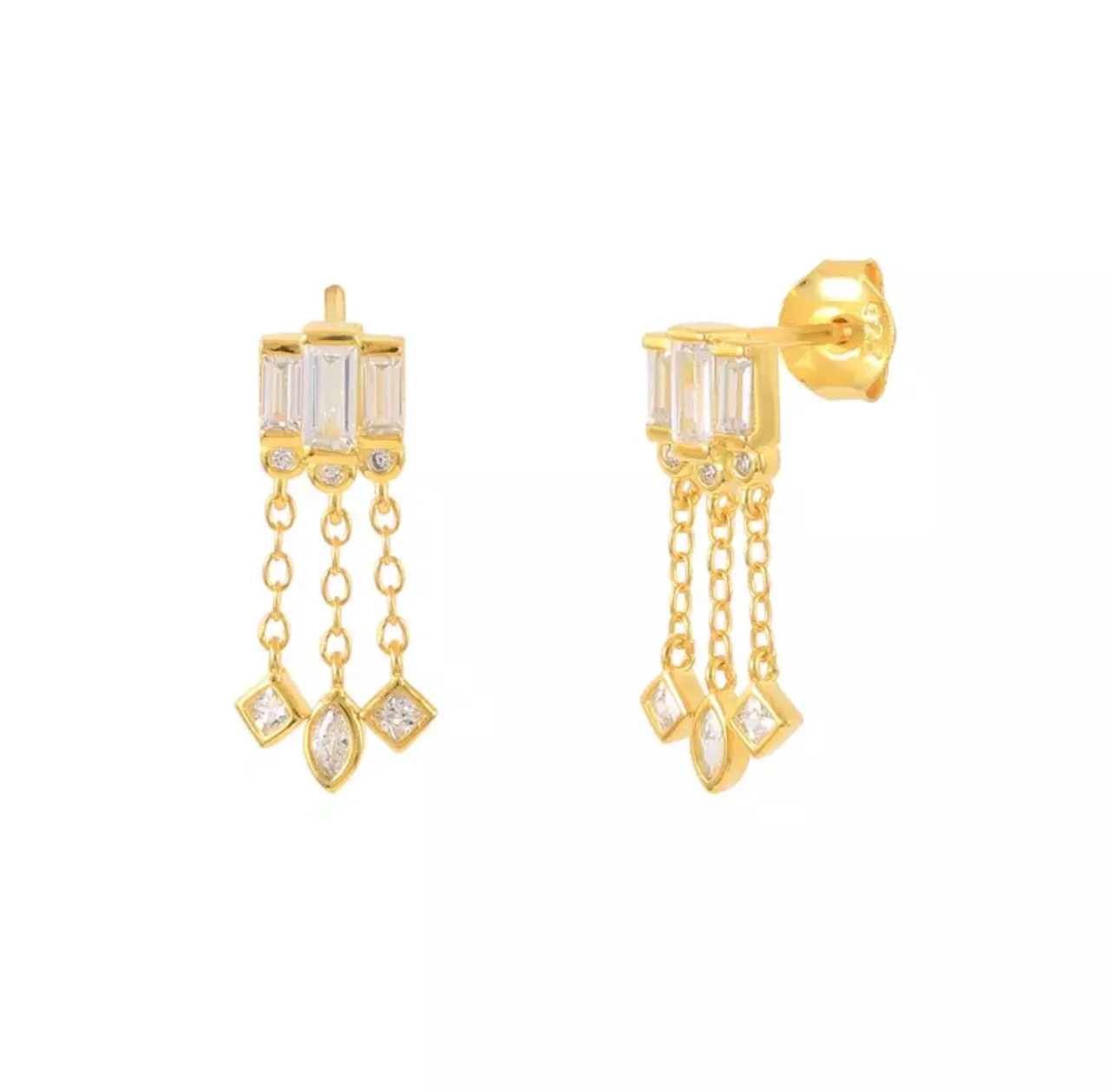 Baguette Dangle Charm Mini Stud Earrings