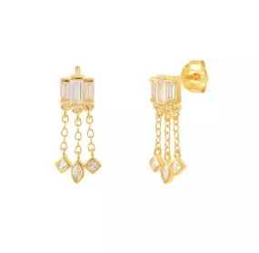 Baguette Dangle Charm Mini Stud Earrings