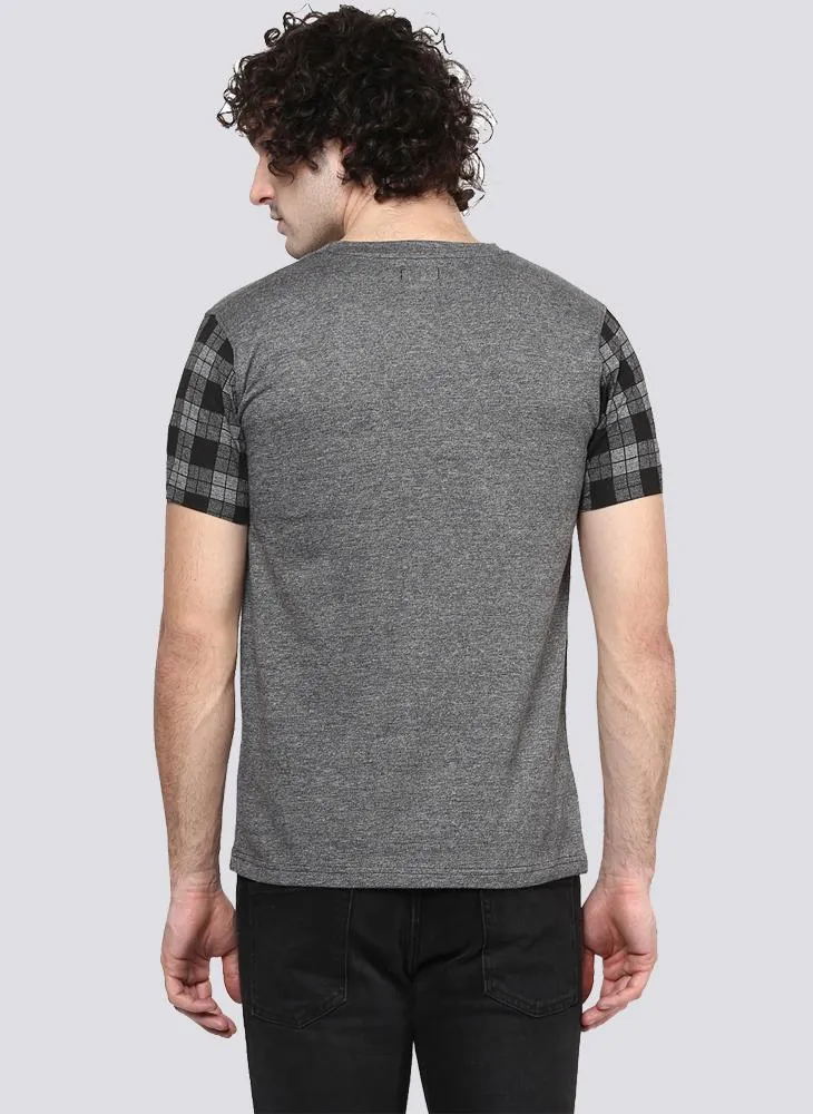 Basic Grey T-Shirt with Contrast Sleeve & Pocket detail