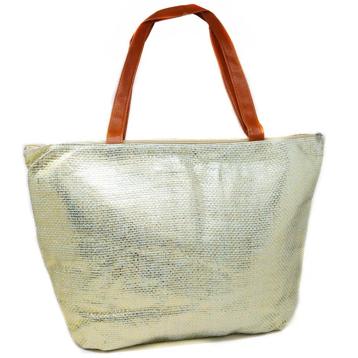 Basket Weave Glitter Tote Bag