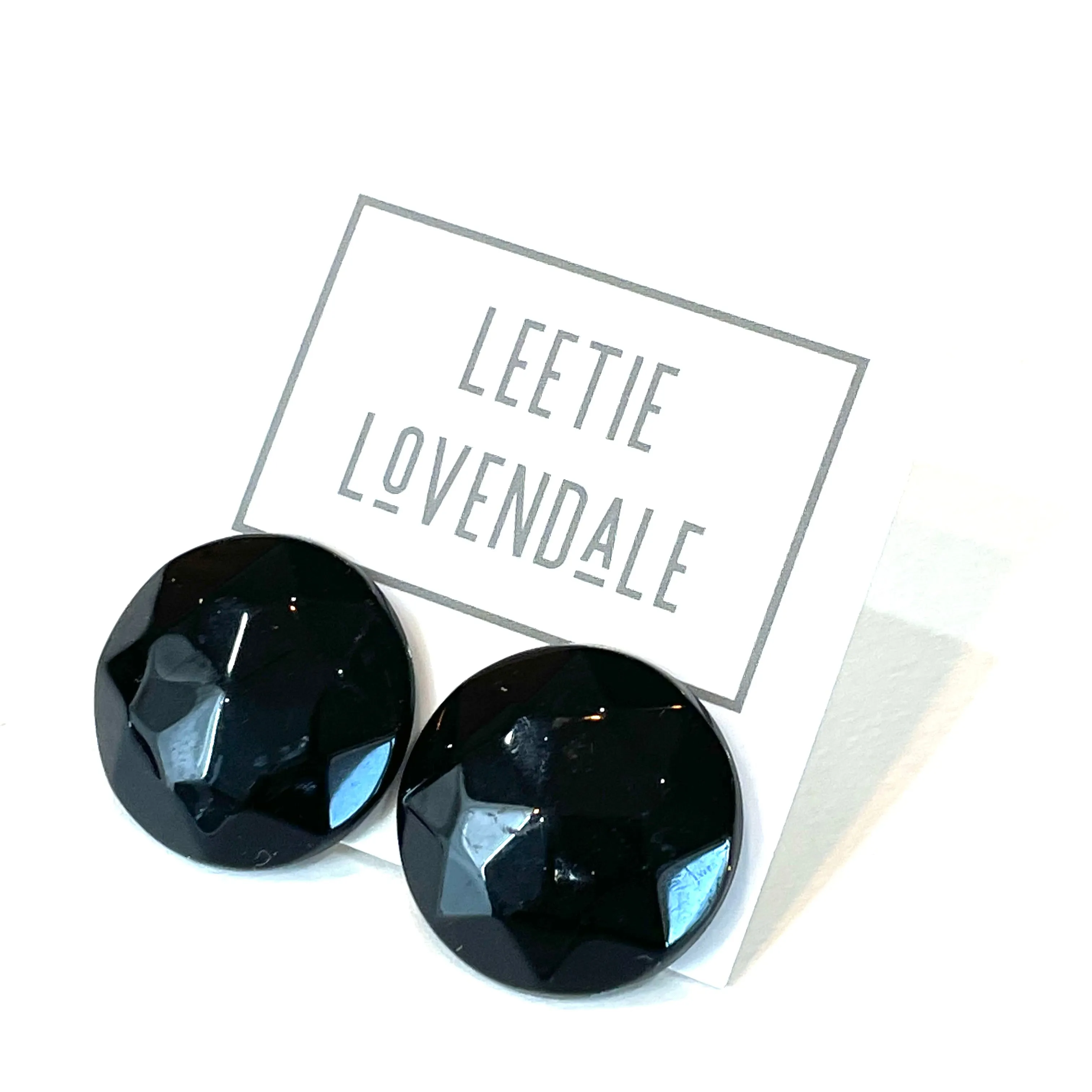 Black Faceted Trudy Lucite Button Stud Earrings