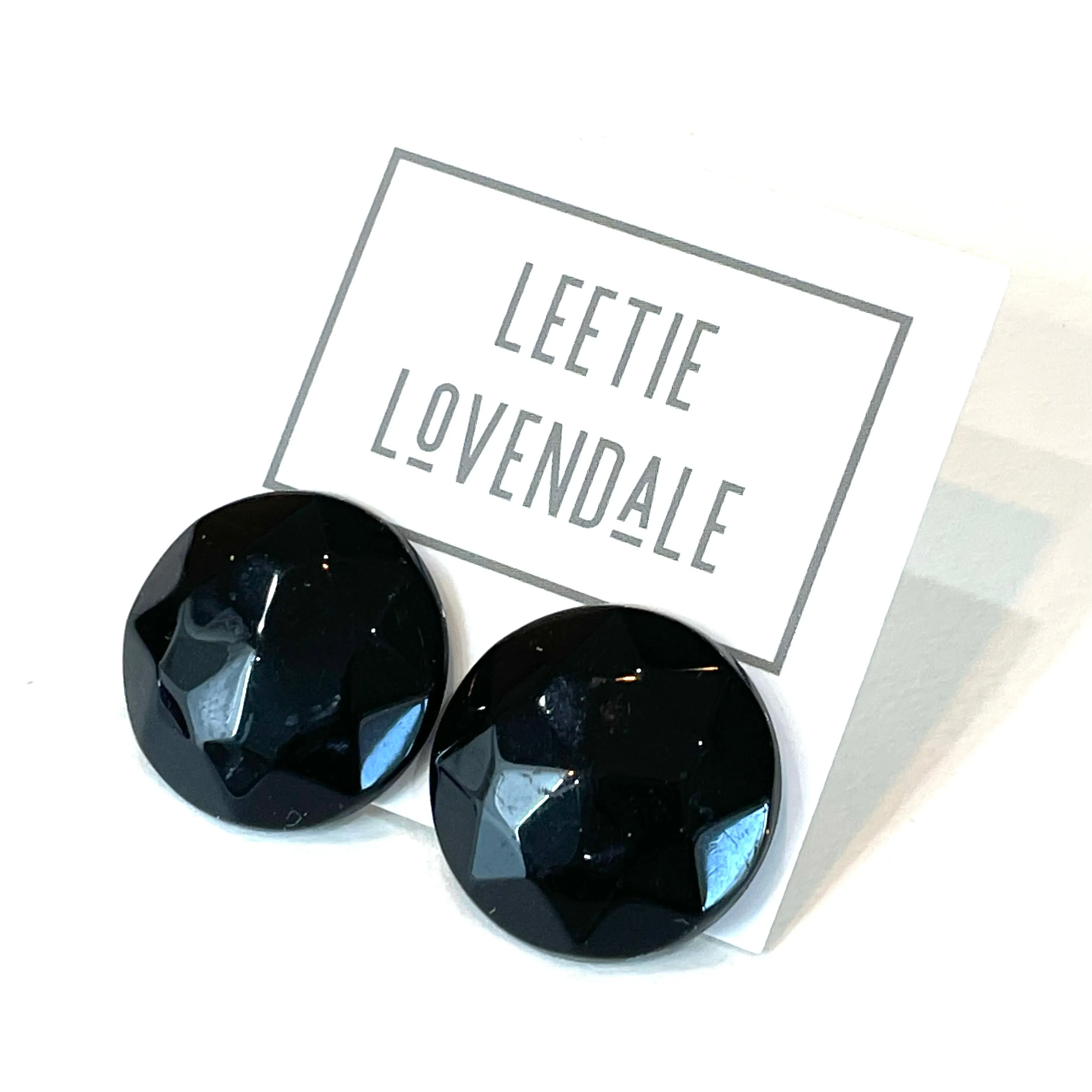 Black Faceted Trudy Lucite Button Stud Earrings