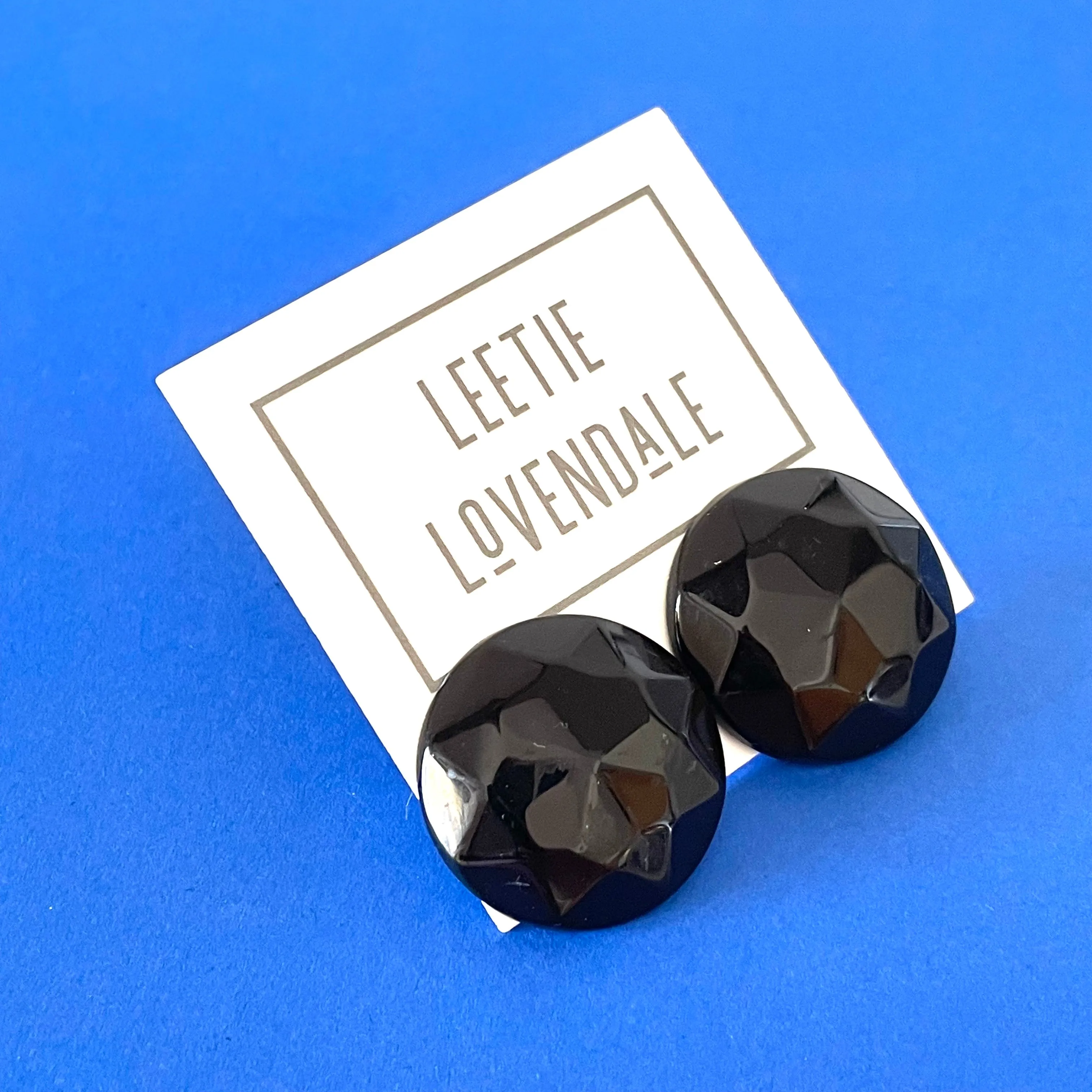 Black Faceted Trudy Lucite Button Stud Earrings