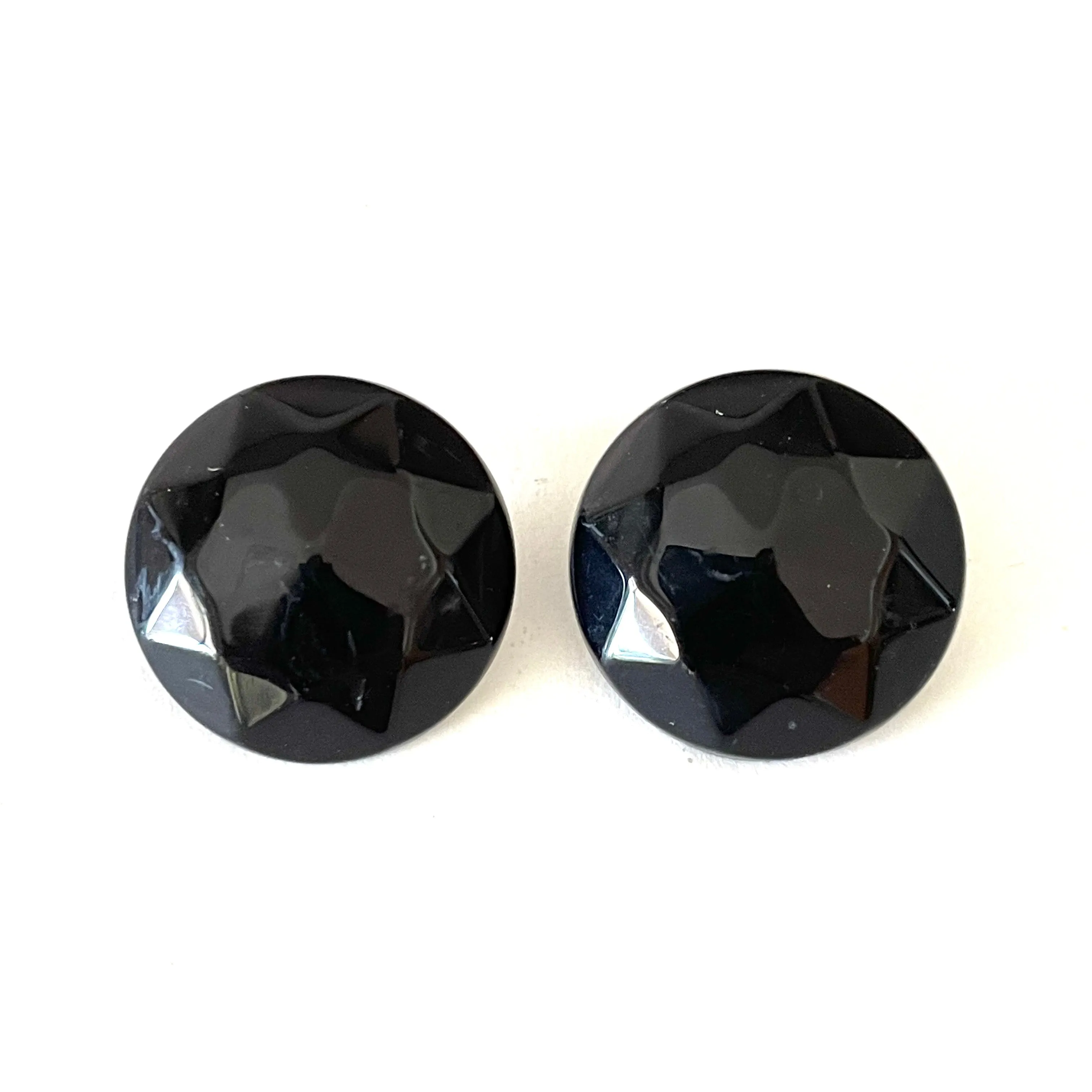 Black Faceted Trudy Lucite Button Stud Earrings