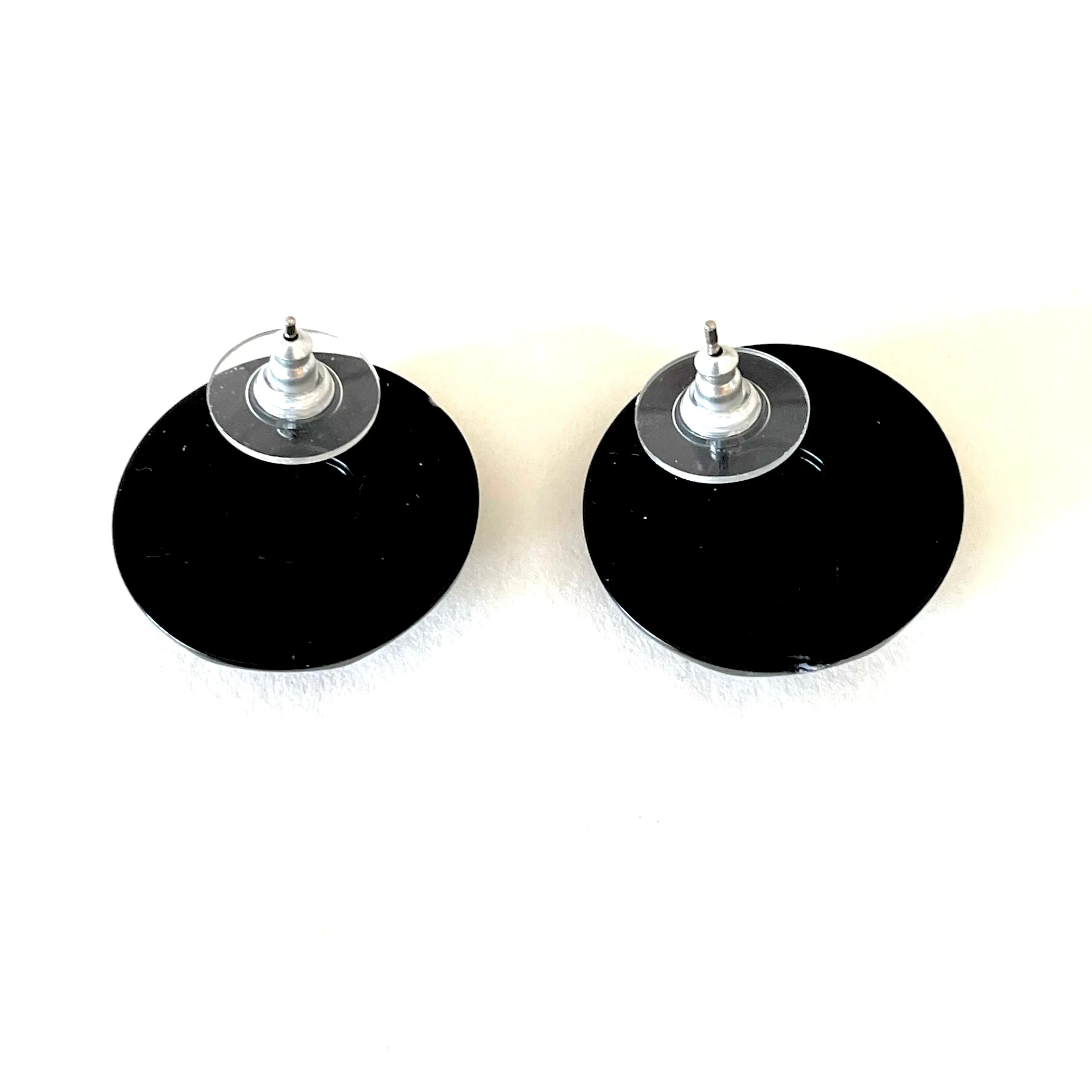 Black Faceted Trudy Lucite Button Stud Earrings