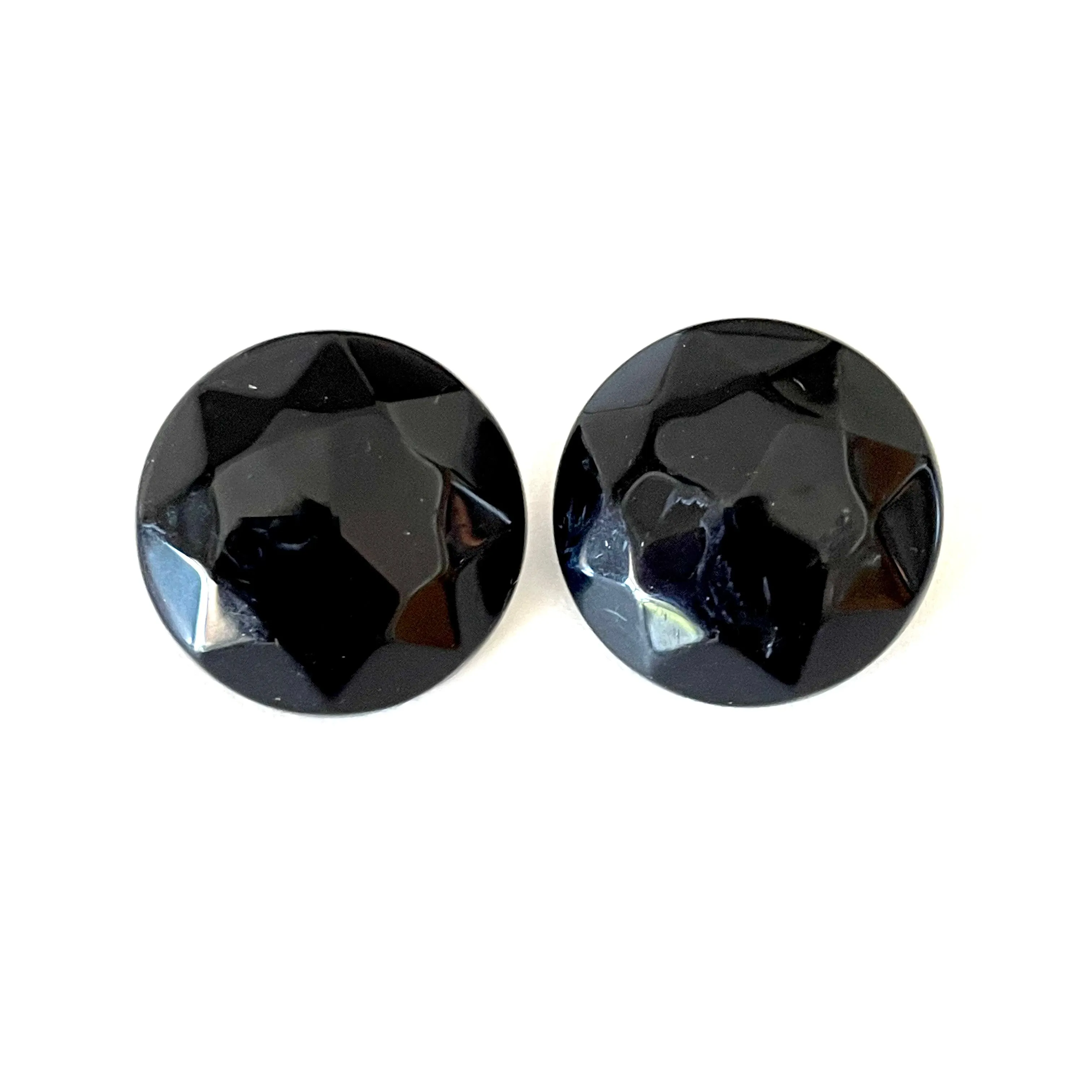 Black Faceted Trudy Lucite Button Stud Earrings