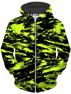 Black Lime Bolt Glitch Unisex Zip-Up Hoodie (Clearance)