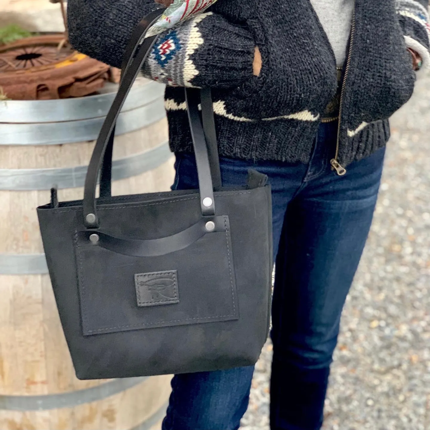 Black Suede Leather Purse Tote