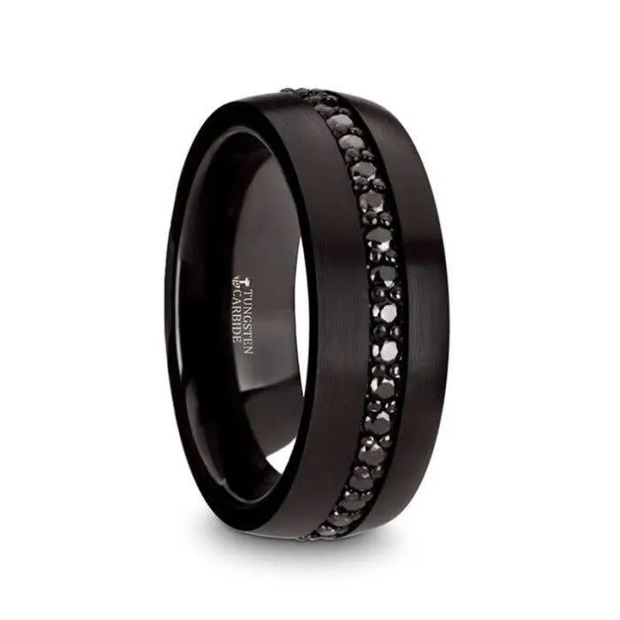 Black Tungsten Band with Black Sapphires