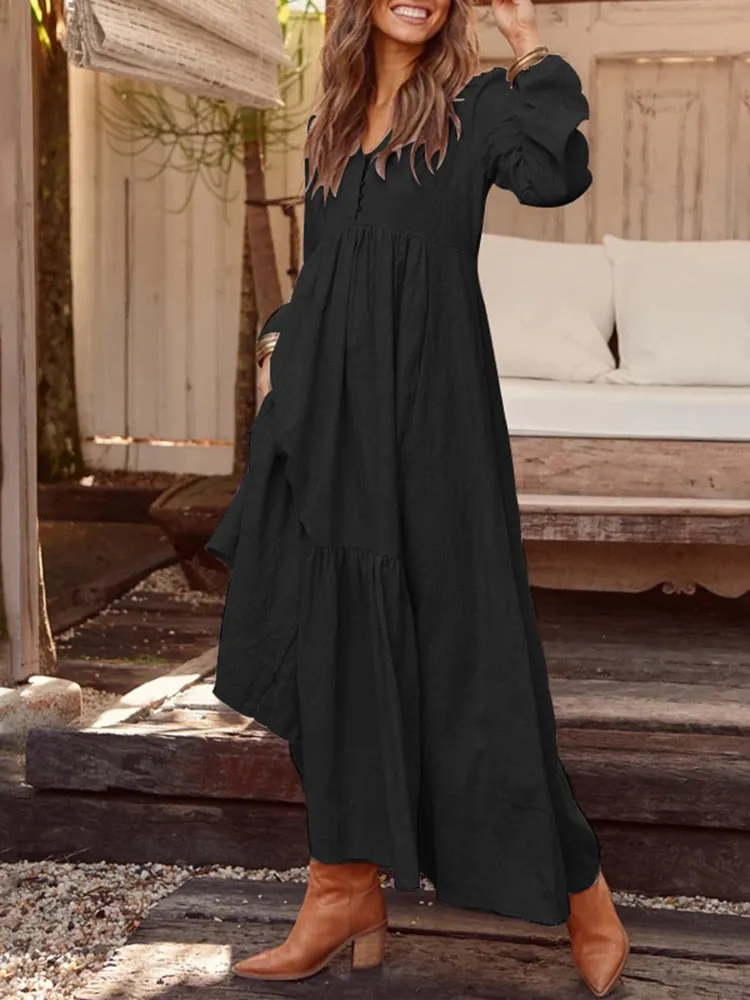 Bohemian Shirt Dress Women's Maxi Sundress