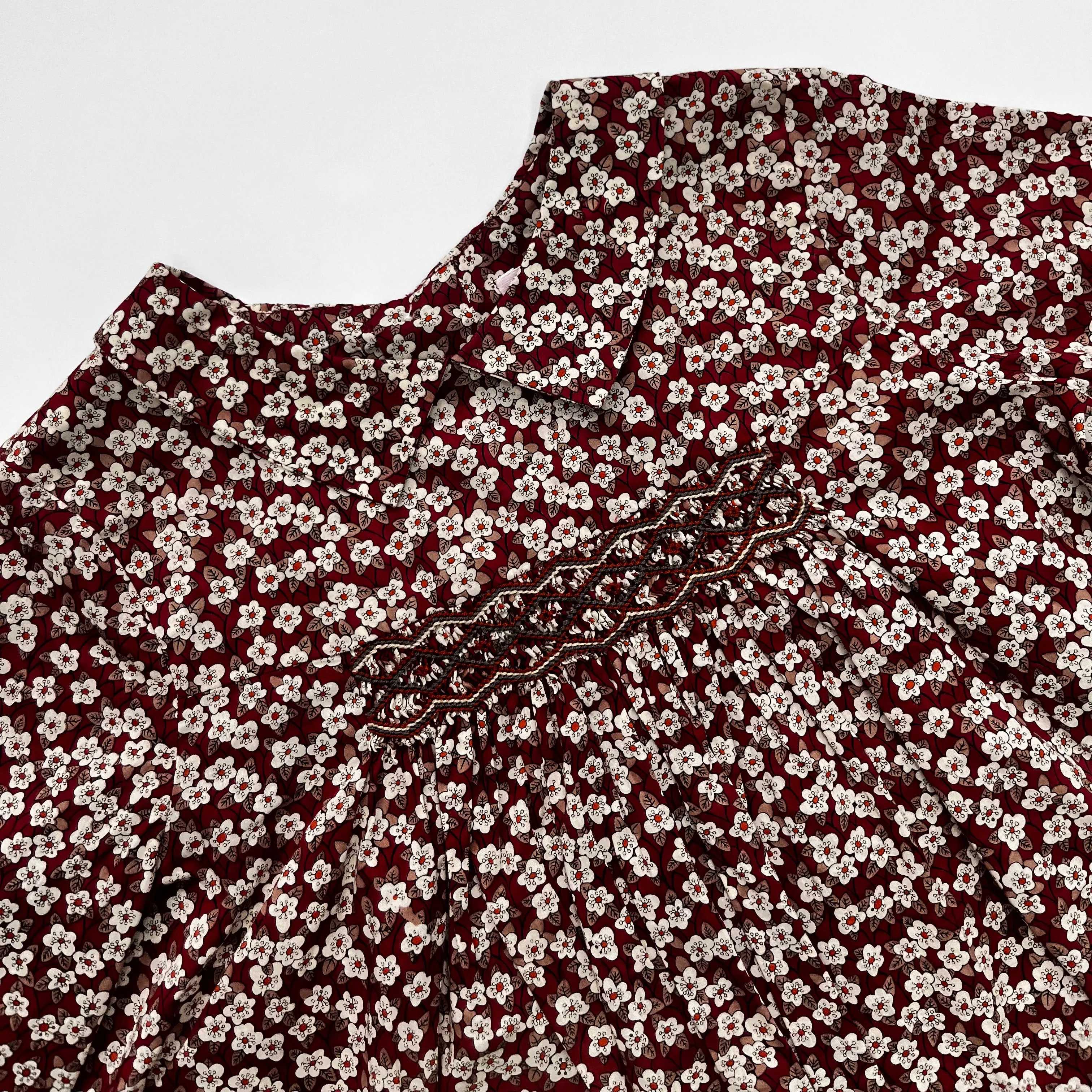 Bonpoint Maroon Hand Smocked Liberty Print Blouse: 6 Years