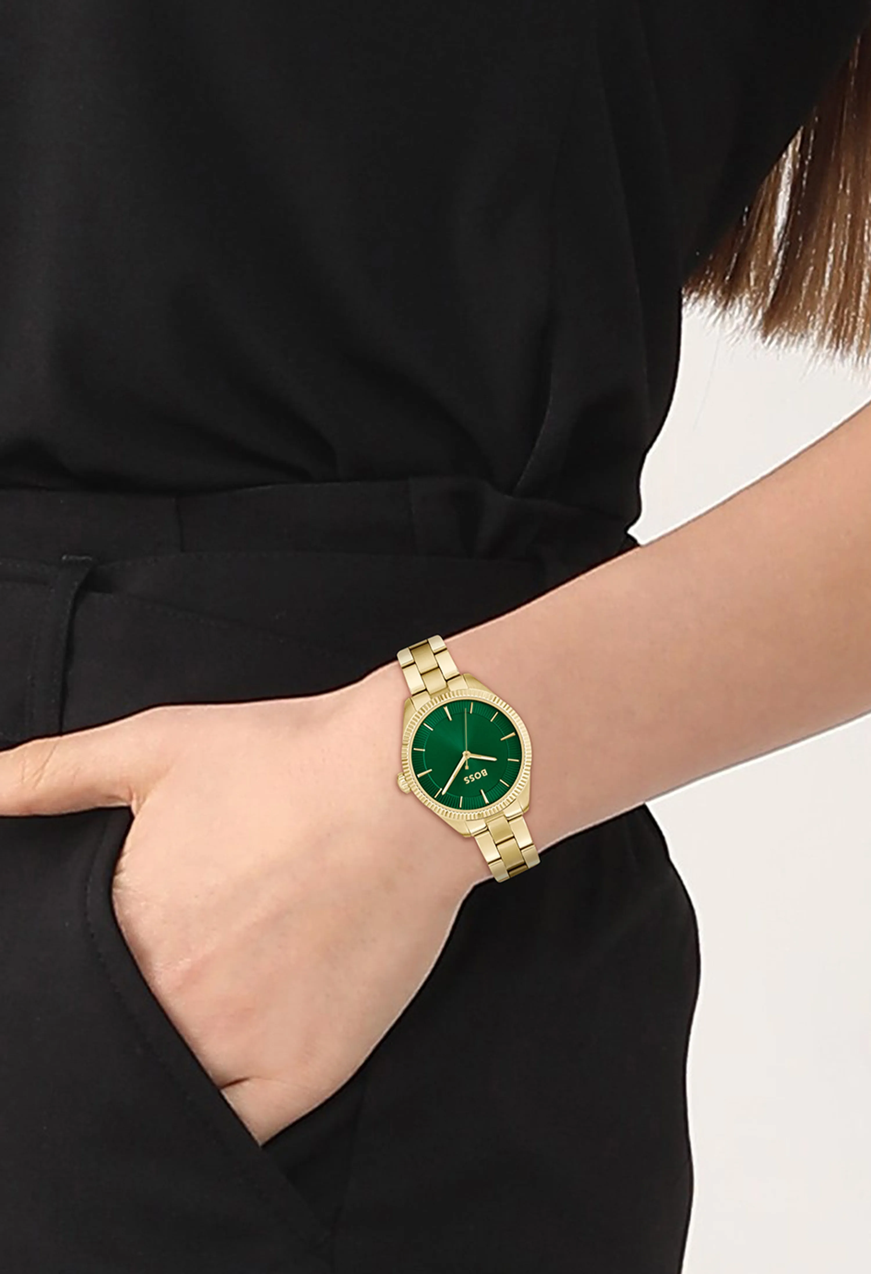 BOSS Ladies Sage Green Dial Bracelet Gold Plated Watch