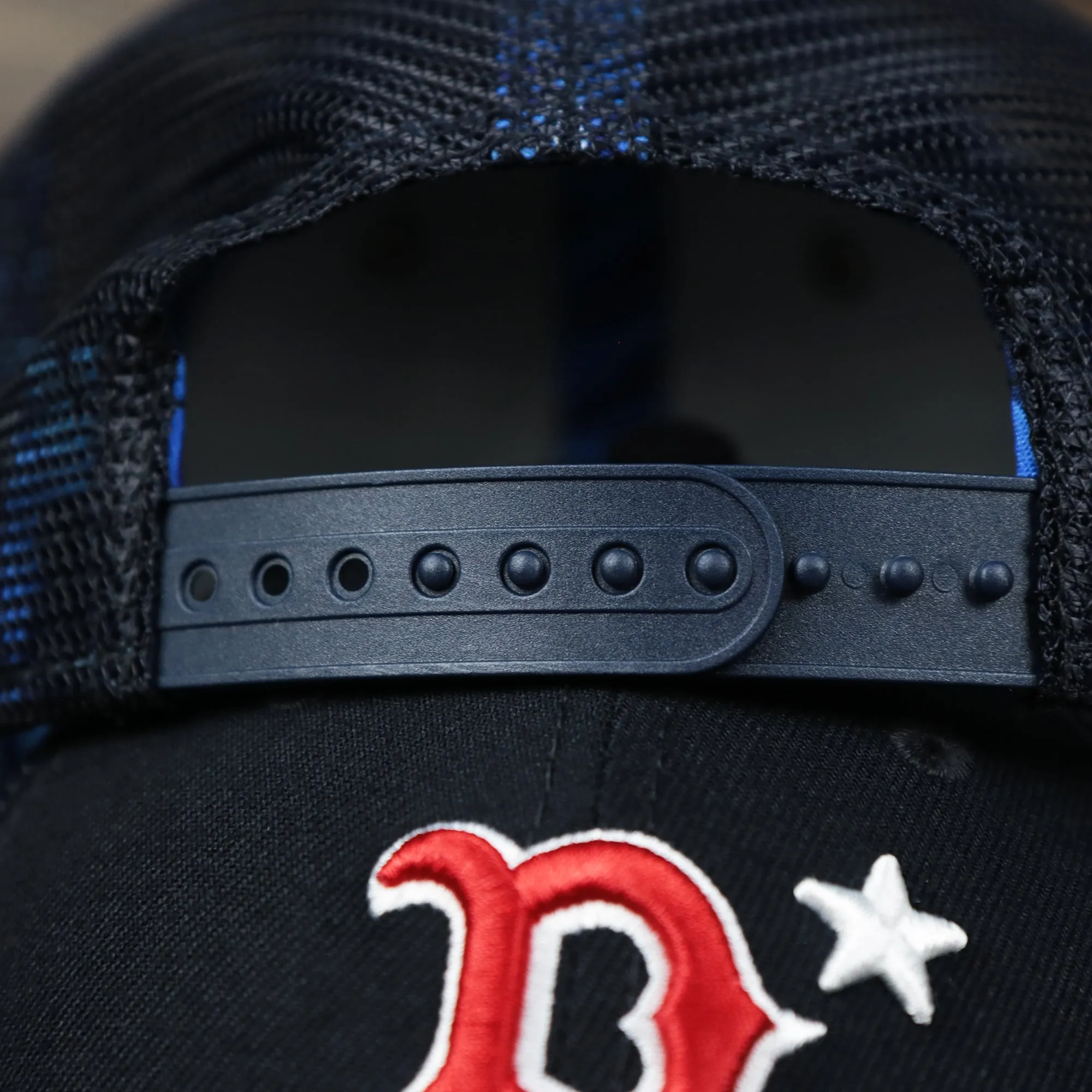 Boston Red Sox Metallic All Star Game MLB 2022 Side Patch 9Forty Mesh Trucker | ASG 2022 Navy Blue Trucker Hat