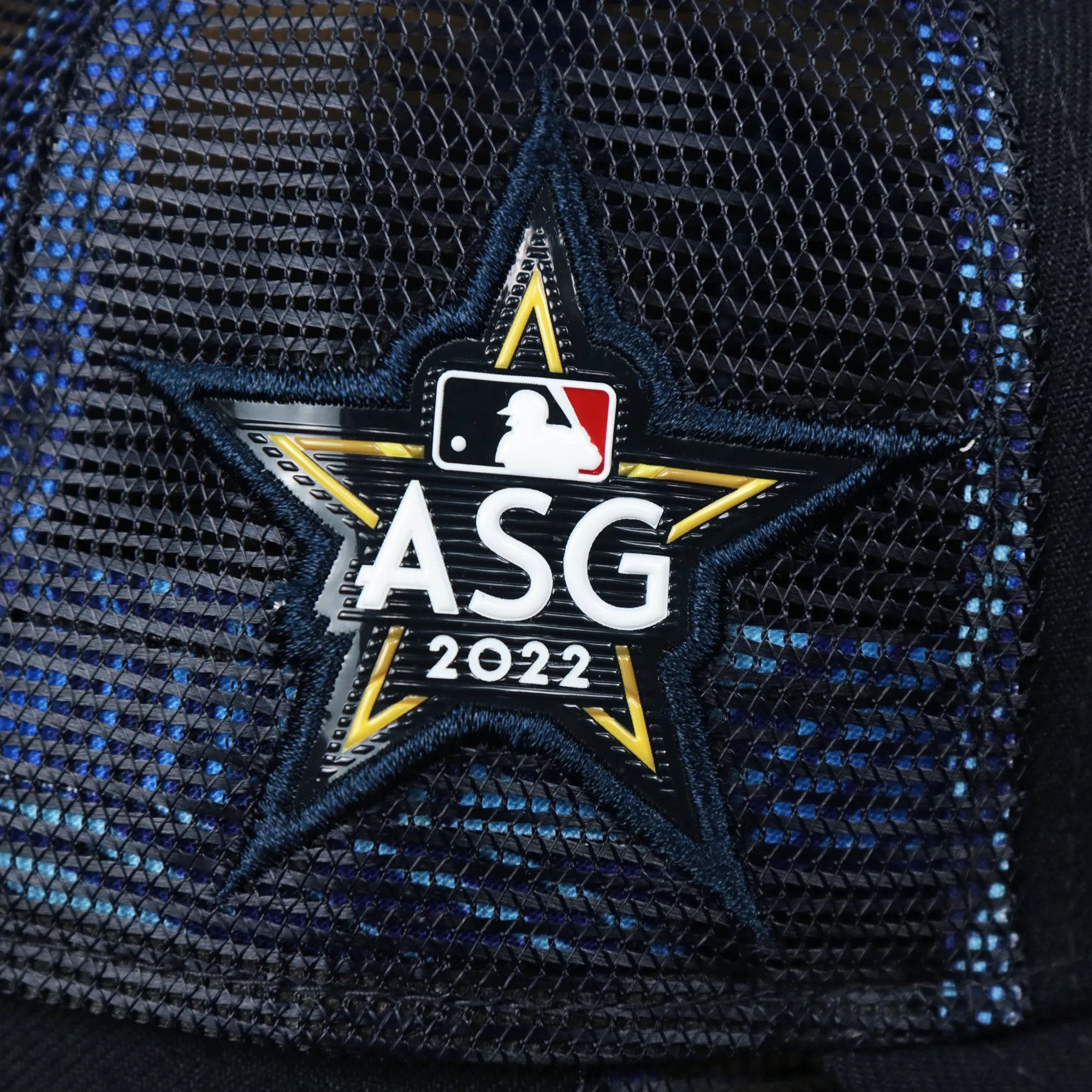 Boston Red Sox Metallic All Star Game MLB 2022 Side Patch 9Forty Mesh Trucker | ASG 2022 Navy Blue Trucker Hat