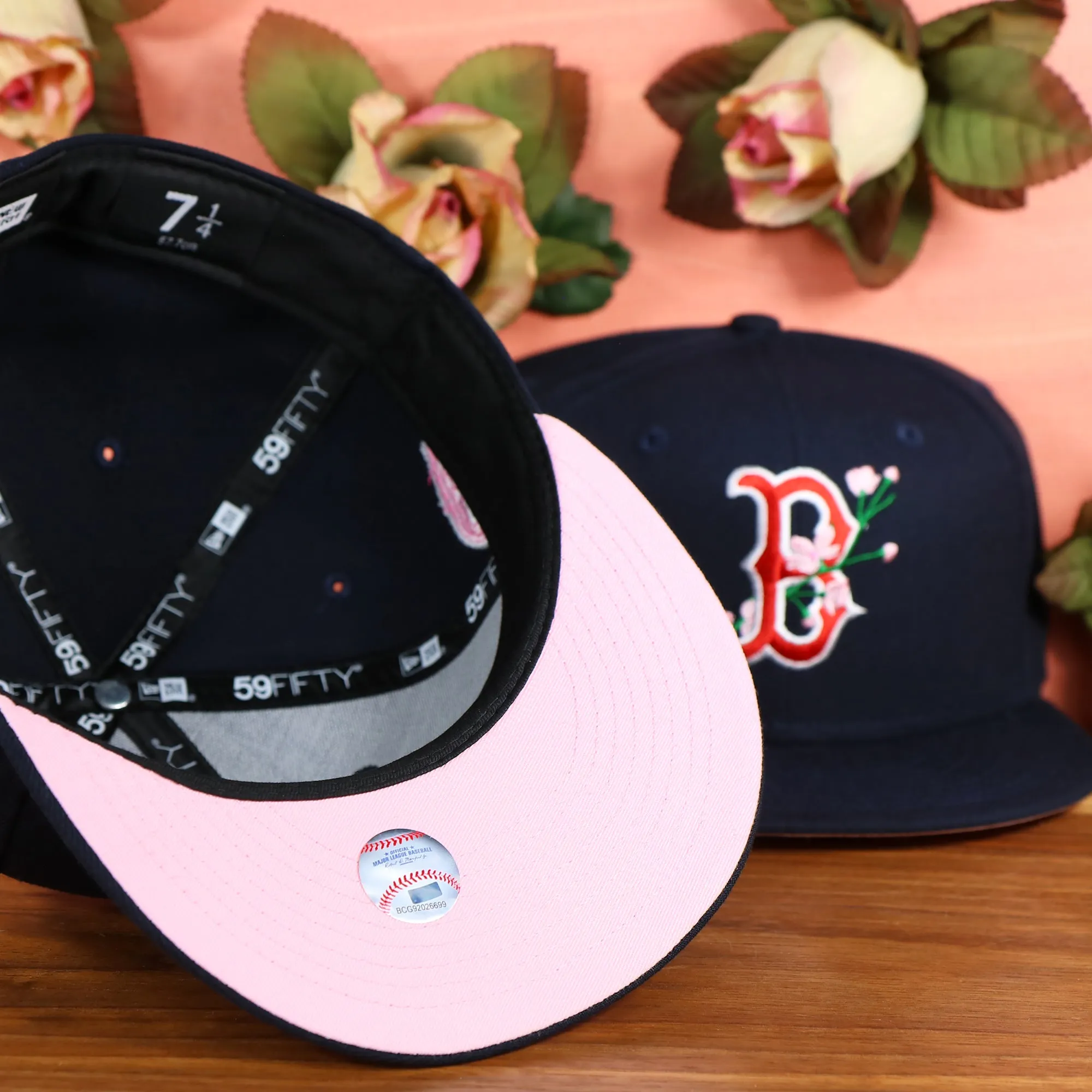 Boston Red Sox Pink UV Sakura 59Fifty Bloom Side Patch Fitted Cap | Navy Blue